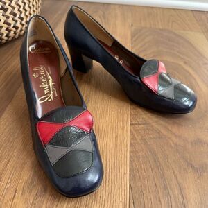 Vintage 60s 70s Imperial Block 2.5” Heel Shoes Navy Blue Black Red Grey 7